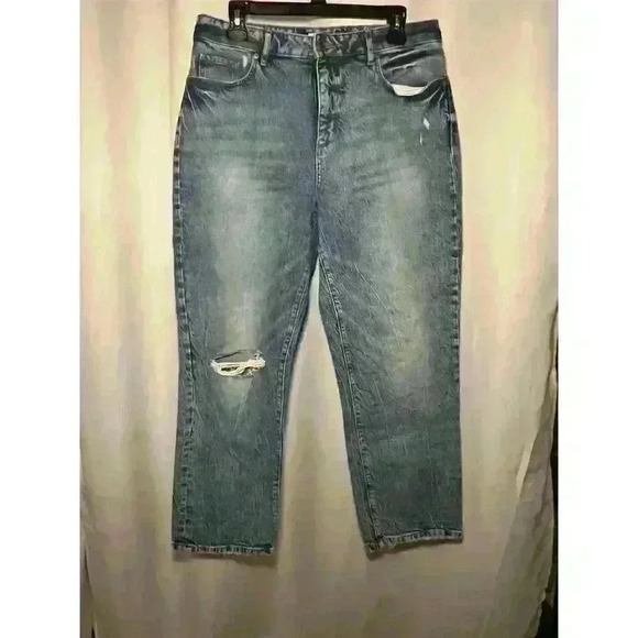 Loft Denim - Loft Women's High Rise Straight Leg Distressed Jeans Size 18 Blue Denim